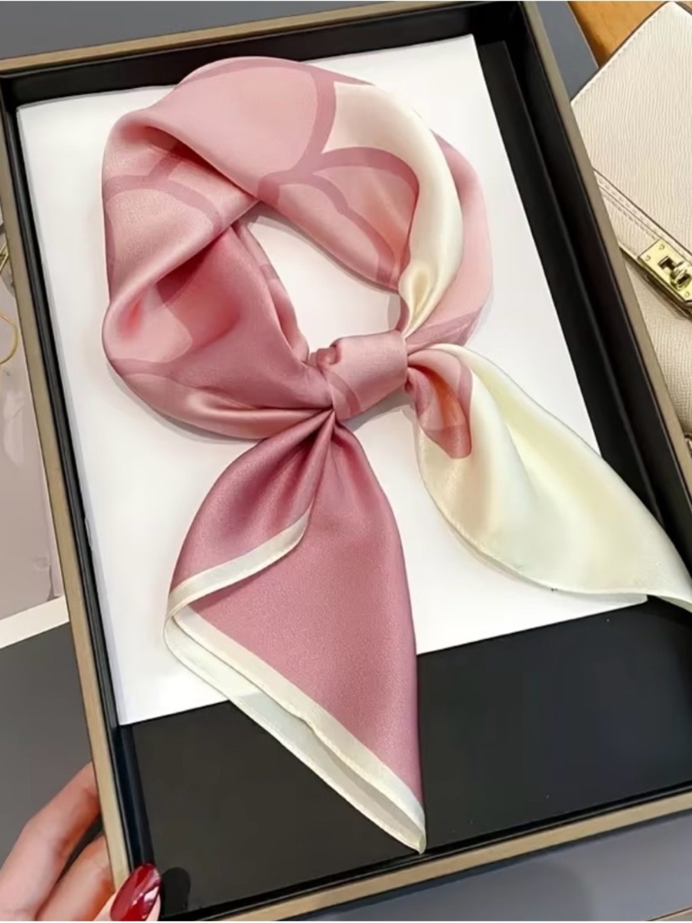 Women's Pink & Cream Satin Neck Scarf by